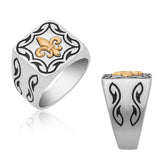 Silver Lily Flower Patterned Men's Ring
